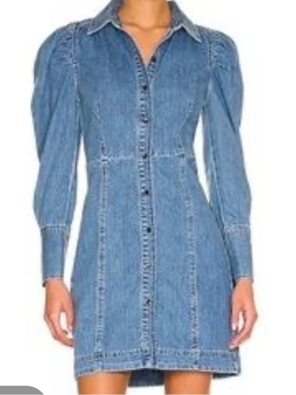 FRAME Denim Button-Front Puff Sleeve Shirt Dress - Light Blue Small - Picture 3 of 10